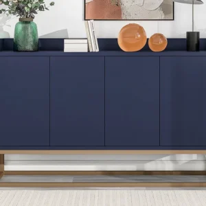 Panchetta con Contenitore Credenza bassa 4 ante - Legno MDF e gambe metallo - Stile attuale - Colore blu - 120 x 30 x 80 cm