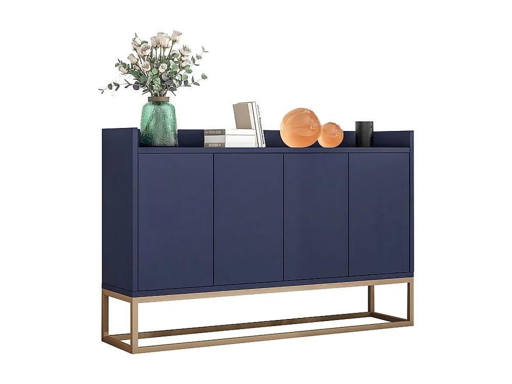 Panchetta con Contenitore Credenza bassa 4 ante - Legno MDF e gambe metallo - Stile attuale - Colore blu - 120 x 30 x 80 cm
