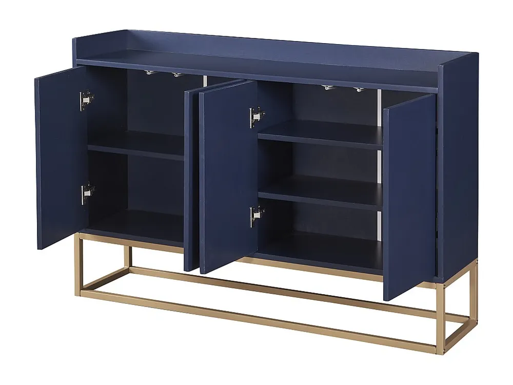 Panchetta con Contenitore Credenza bassa 4 ante - Legno MDF e gambe metallo - Stile attuale - Colore blu - 120 x 30 x 80 cm