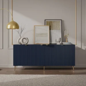 Panchetta con Contenitore Credenza con 4 ante MDF e Acciaio Blu e Dorato YESINIA