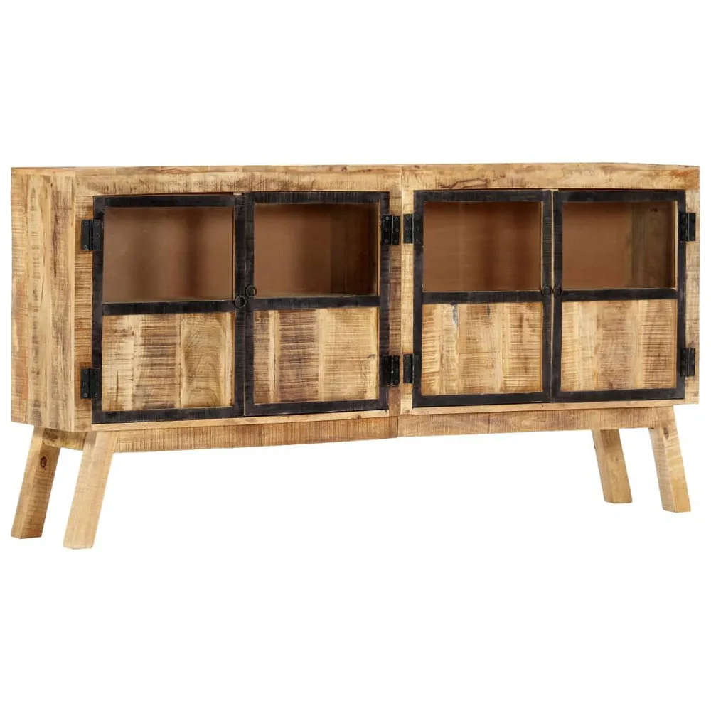 Panchetta con Contenitore Credenza Marrone e Nera 160x30x80 cm Massello di Mango Grezzo