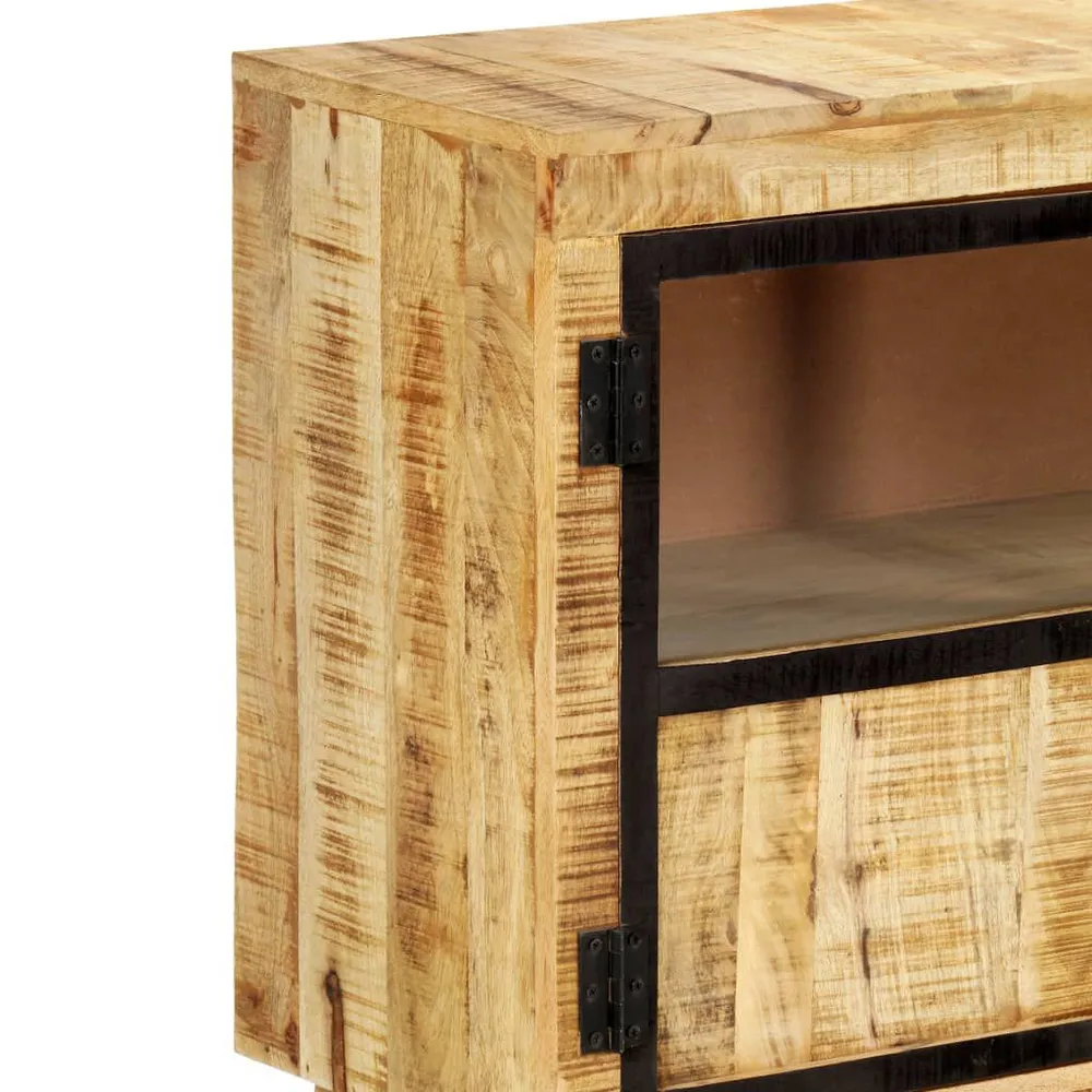 Panchetta con Contenitore Credenza Marrone e Nera 160x30x80 cm Massello di Mango Grezzo
