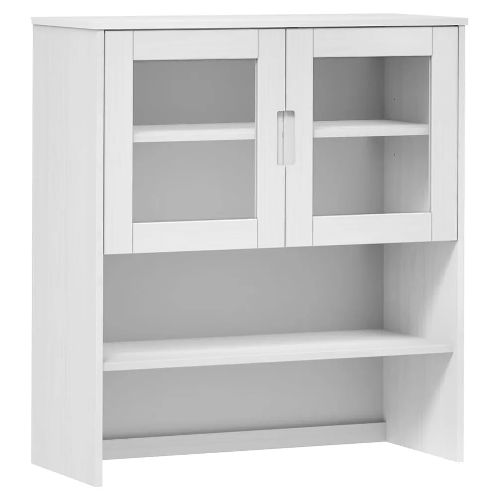 Piano Credenza MOLDE Bianco 90x35x100 cm Legno Massello di Pino con Ante Vetro