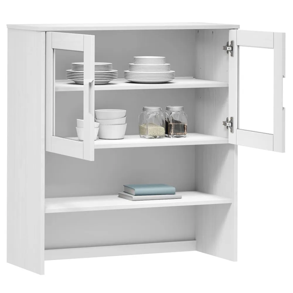 Piano Credenza MOLDE Bianco 90x35x100 cm Legno Massello di Pino con Ante Vetro