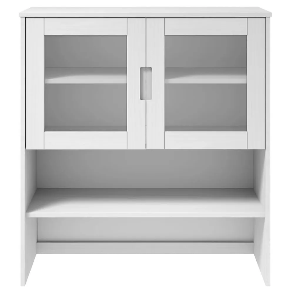 Piano Credenza MOLDE Bianco 90x35x100 cm Legno Massello di Pino con Ante Vetro