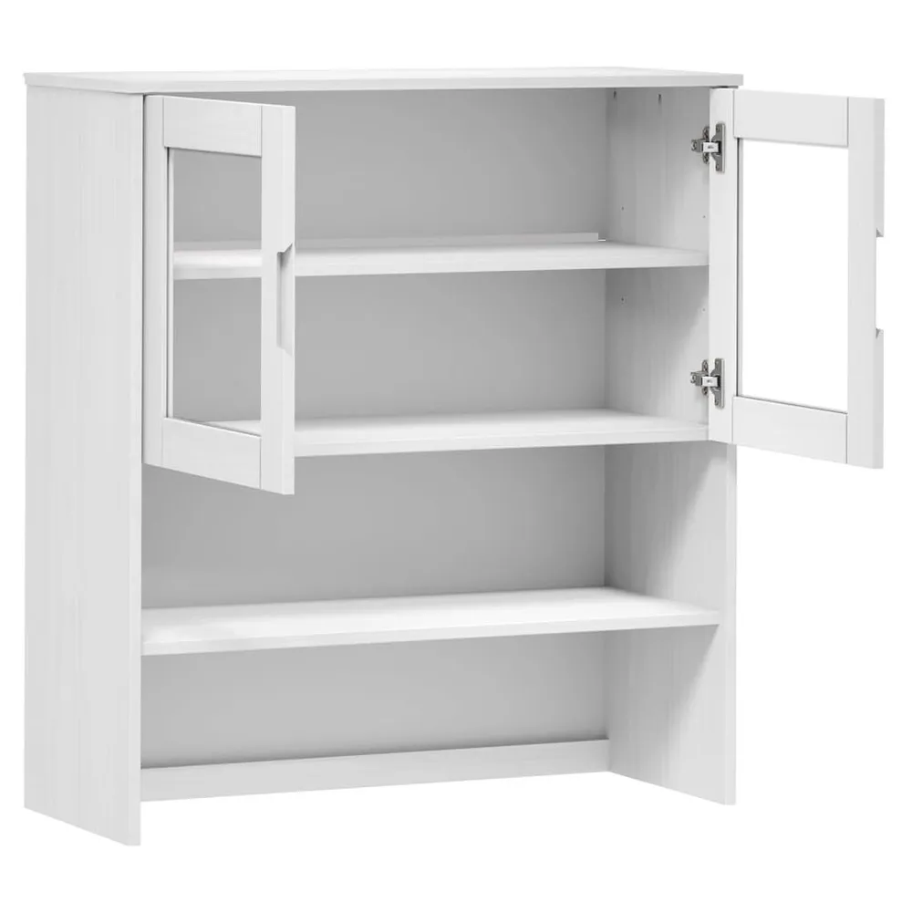 Piano Credenza MOLDE Bianco 90x35x100 cm Legno Massello di Pino con Ante Vetro