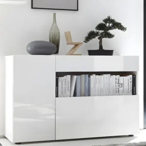 Premium Legno Massello Credenza 2 ante e 1 cassetto Bianco laccato ALTAÏR