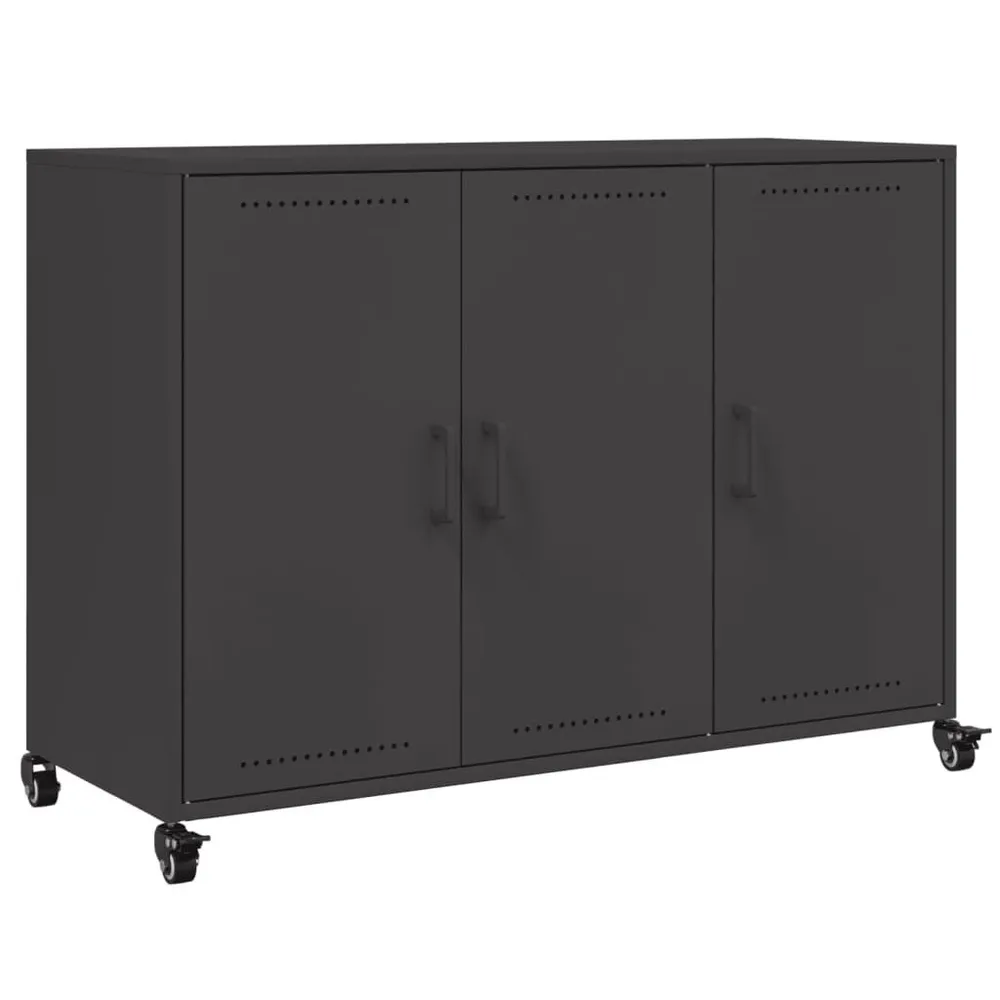 Premium Legno Massello Credenza Nera 100,5x39x72 cm Acciaio