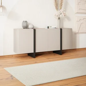 Tavolo Allungabile Credenza con 4 ante MDF Nocciola e Nero LUVONIA