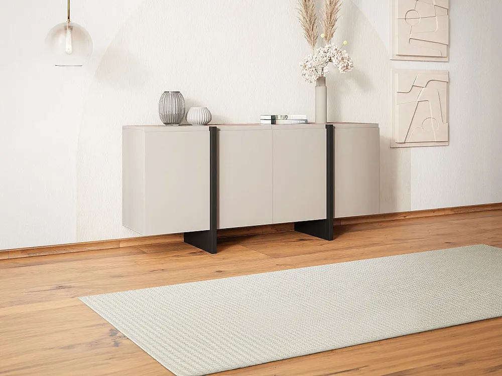 Tavolo Allungabile Credenza con 4 ante MDF Nocciola e Nero LUVONIA