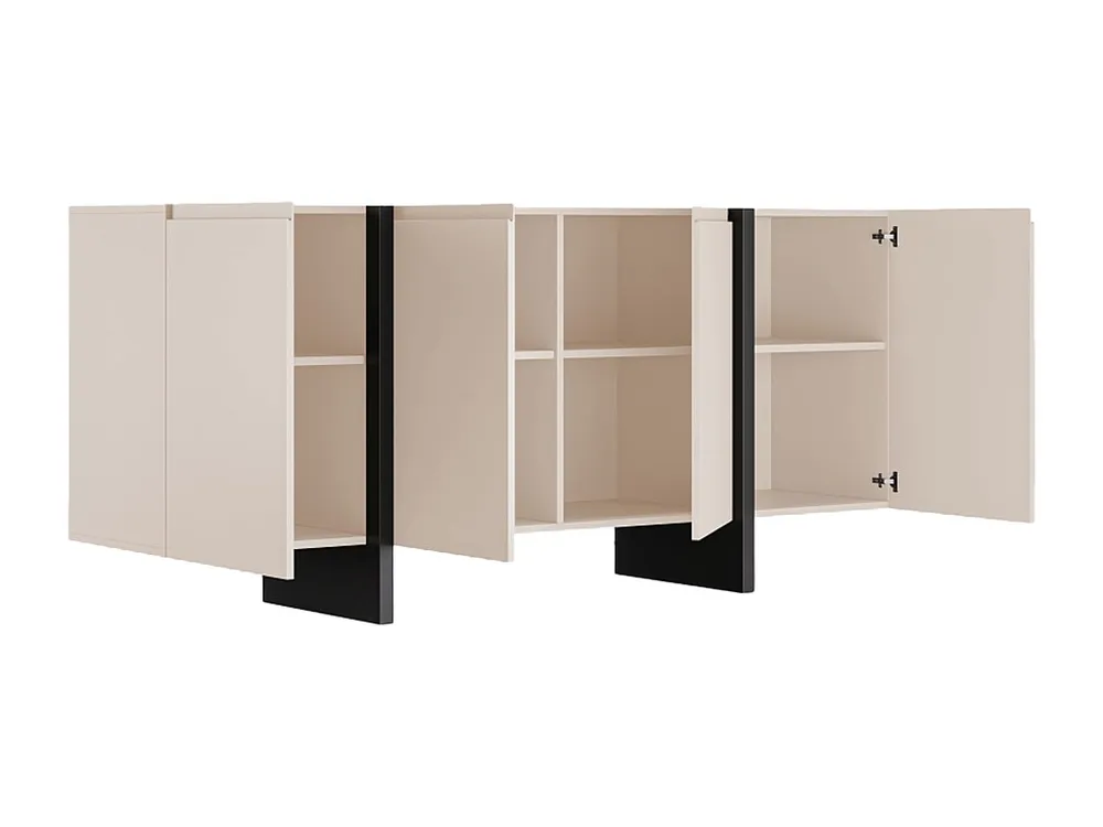 Tavolo Allungabile Credenza con 4 ante MDF Nocciola e Nero LUVONIA
