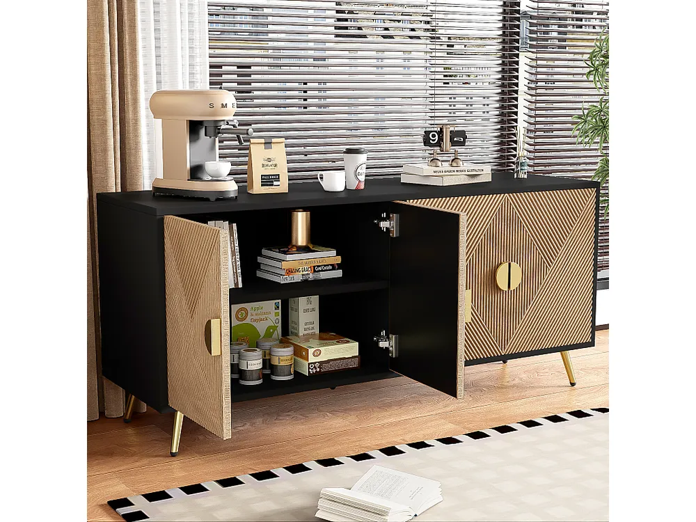 Tavolo Allungabile Credenza moderna - con 3 ante - Nera e naturale