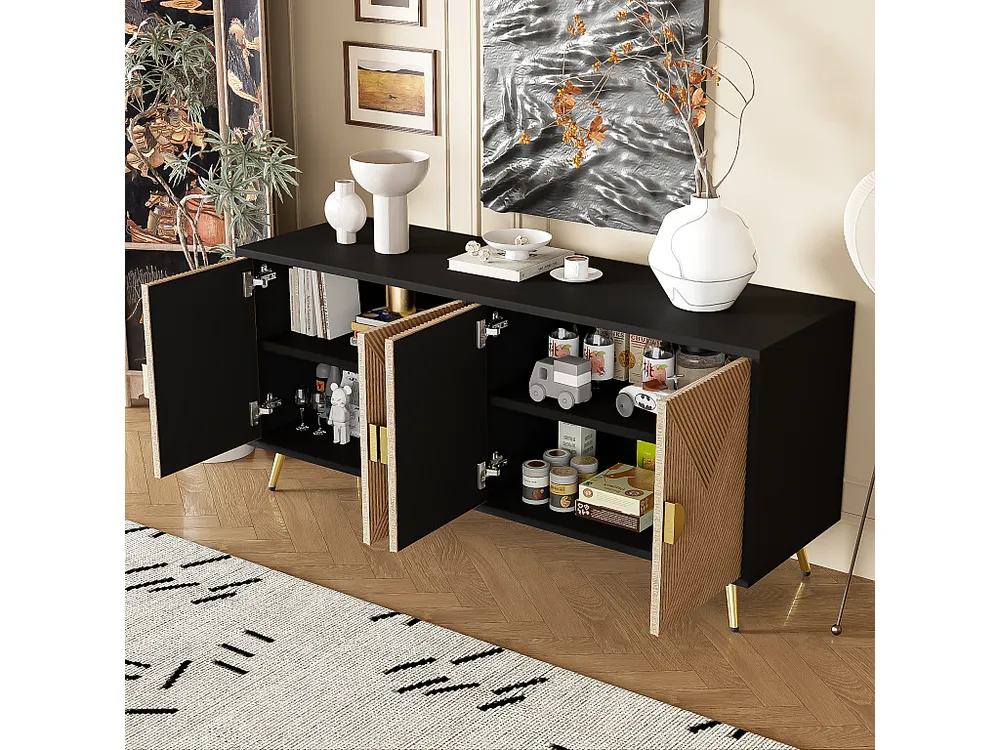 Tavolo Allungabile Credenza moderna - con 3 ante - Nera e naturale