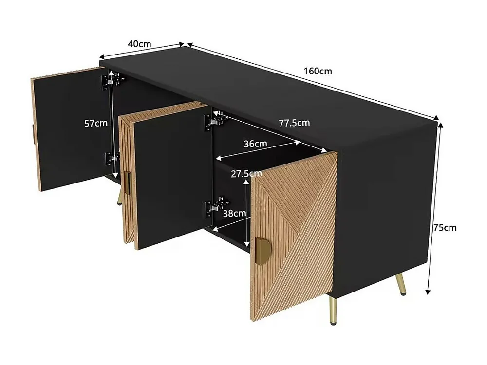 Tavolo Allungabile Credenza moderna - con 3 ante - Nera e naturale