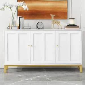Tavolo Allungabile Credenza moderna con 3 ante - 140 x 40 x 80 cm - MDF e truciolare - per soggiorno o cucina - Bianco