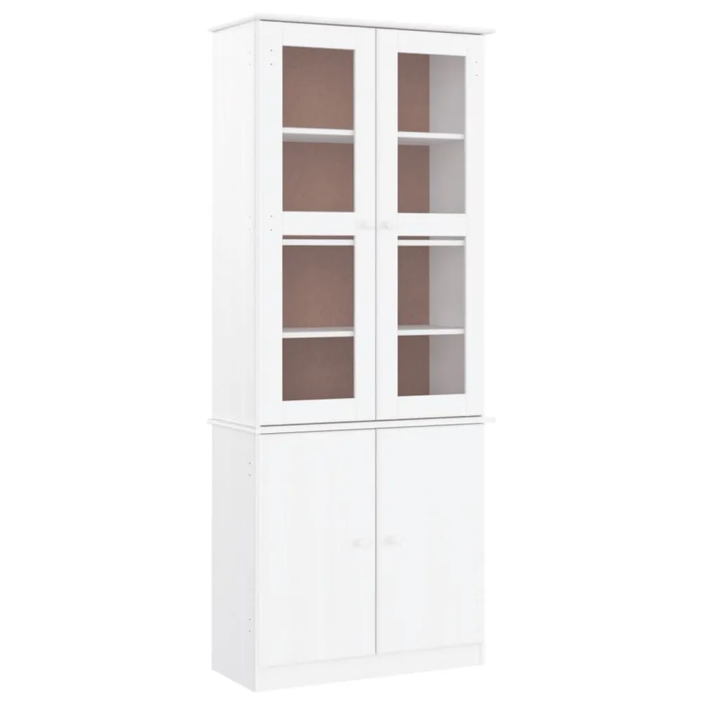 Vetrina ALTA Bianca 77x35x186,5 cm Legno Massello di Pino