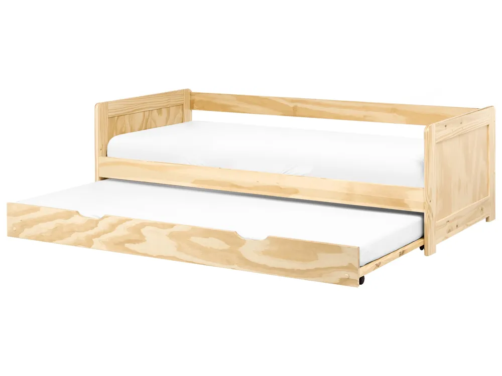 Wooden EU Single Trundle Bed 90 x 200 cm Light Wood GRAVELINES