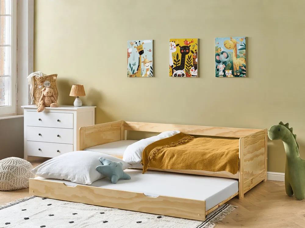 Wooden EU Single Trundle Bed 90 x 200 cm Light Wood GRAVELINES