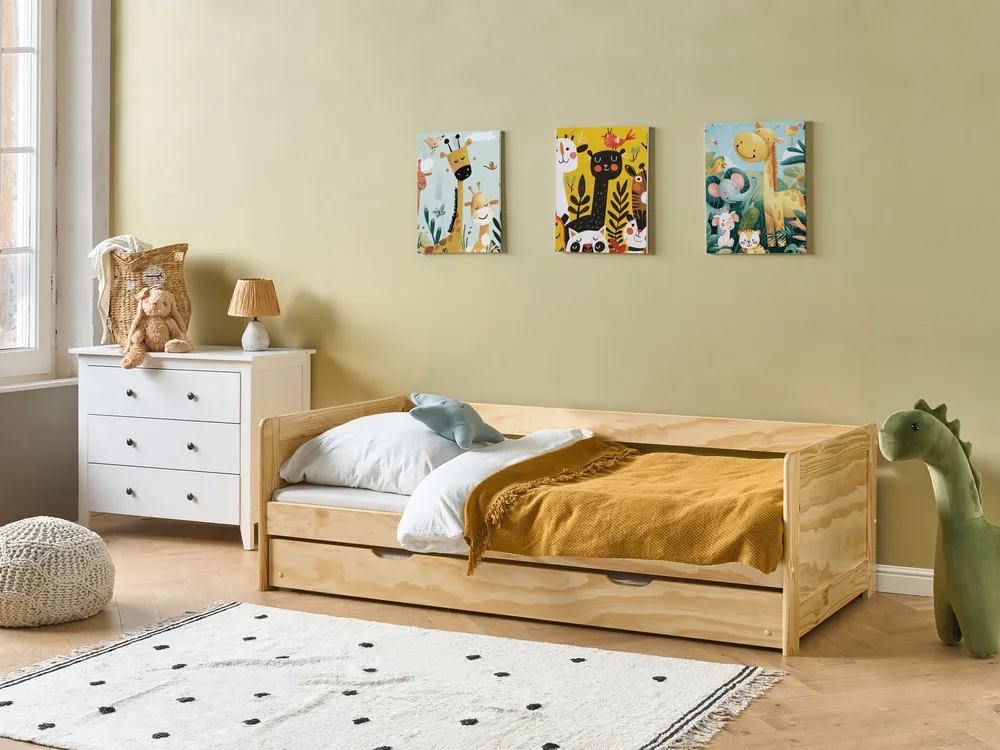 Wooden EU Single Trundle Bed 90 x 200 cm Light Wood GRAVELINES