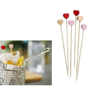 Cf 100 Spiedo Cuore Bamboo Cm.12 Colori Assortiti