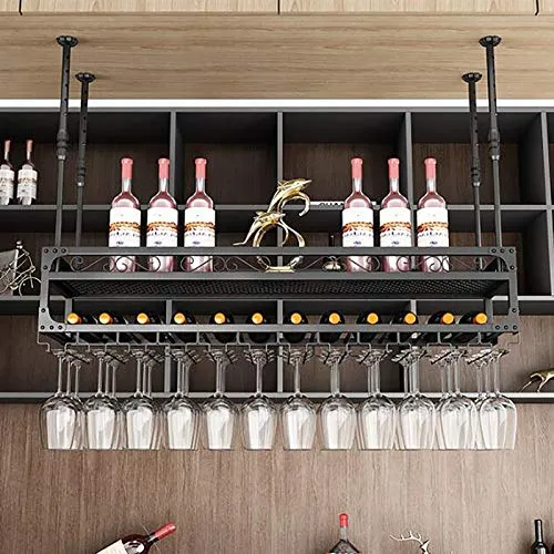 Rastrelliere per bicchieri da vino Portabocchiaia per vino sospesa industriale con supporto vetro e ripiano, portabicchier...