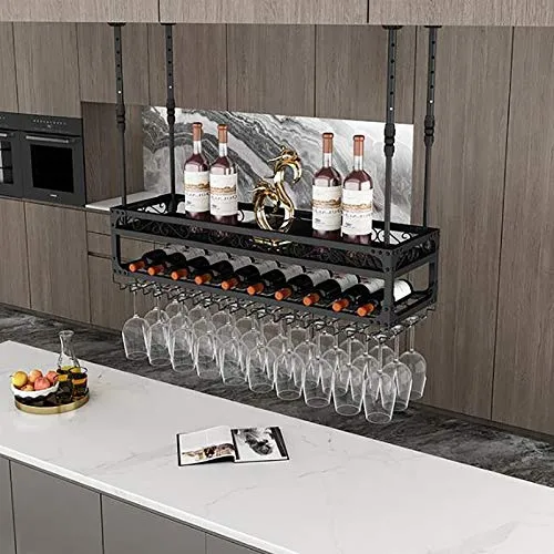 Rastrelliere per bicchieri da vino Portabocchiaia per vino sospesa industriale con supporto vetro e ripiano, portabicchier...