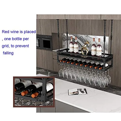 Rastrelliere per bicchieri da vino Portabocchiaia per vino sospesa industriale con supporto vetro e ripiano, portabicchier...