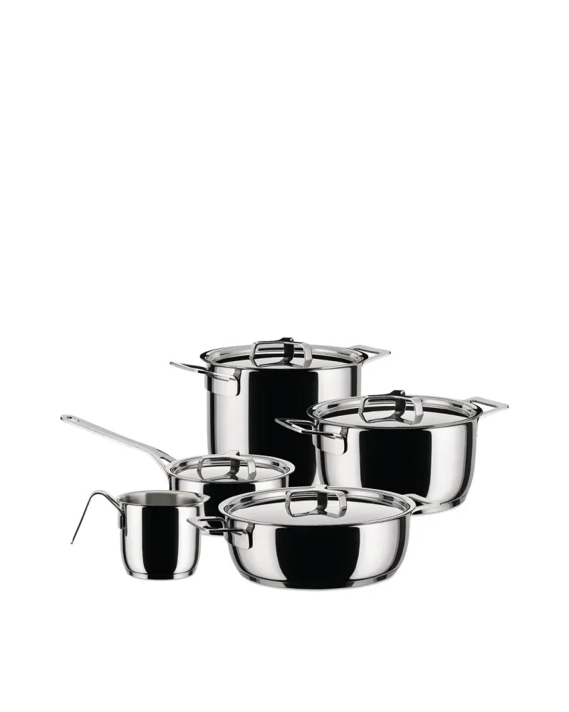 Alessi Pots & Pans Set 9 pentole con coperchio, Acciaio inossidabile