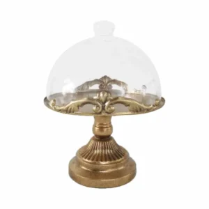 Alzatina metallo con cupola vetro d.21xh27,5cm oro