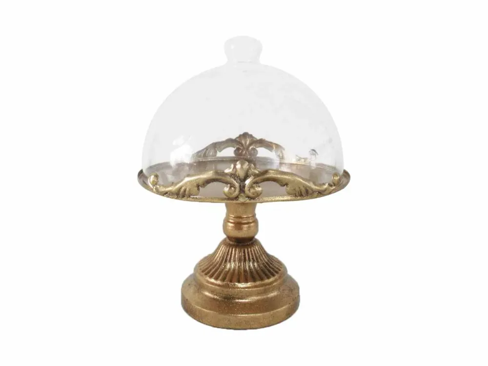Alzatina metallo con cupola vetro d.21xh27,5cm oro
