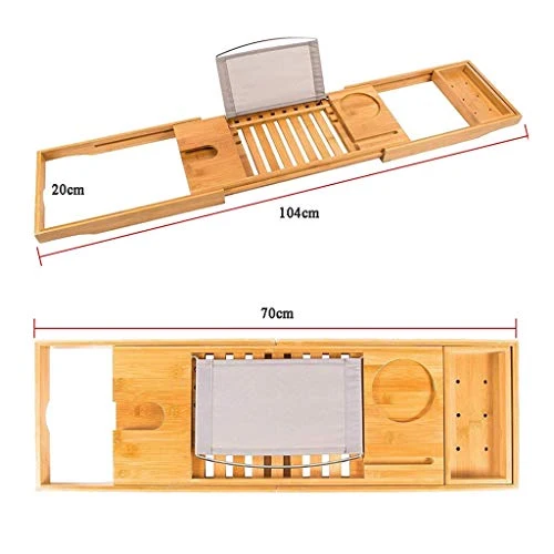 Vasca da Bagno, Scaffale Antiscivolo Legno 70-104cm Retrattile Porta Cellulare iPad Mensola Portabottiglie da Vino, Adatto...