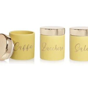 Barattoli decorativi moderni ceramica giallo e oro 11x13,5 cm, set da 3 - Giardini di Marzo