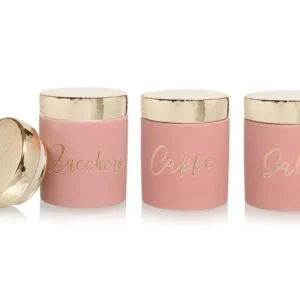 Barattoli decorativi moderni ceramica rosa e oro 11x13,5 cm, set da 3 - Giardini di Marzo