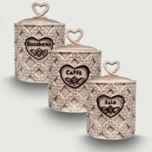 Barattoli misura 10xh.15cm colore tortora il set comprende 3 barattoli