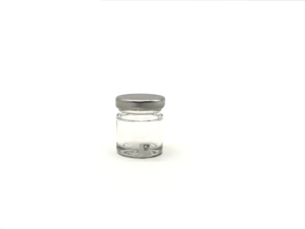 Barattolino vetro h.5x4,5cm con tappo di metallo argento