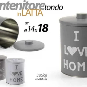 Barattolo Contenitore Latta Cucina Tonda Assortiti I Love Home 14x18cm 710506