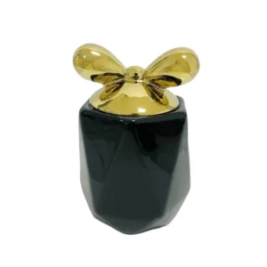 Barattolo decorativo porcellana nero con tappo fiocco oro da 1100 ml - Casa Milano