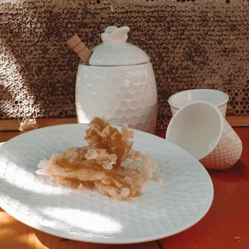 Barattolo per miele porcellana con cucchiaio legno Aperegina La Porcellana Bianca