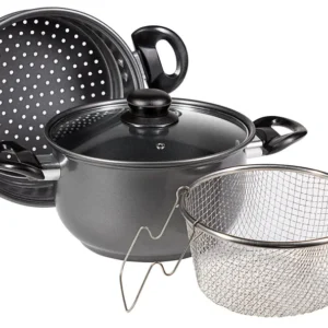 Batteria di Pentole 4 Pezzi Alluminio Pressofuso Antiaderente Collection Set Friggi Vapo Grigio