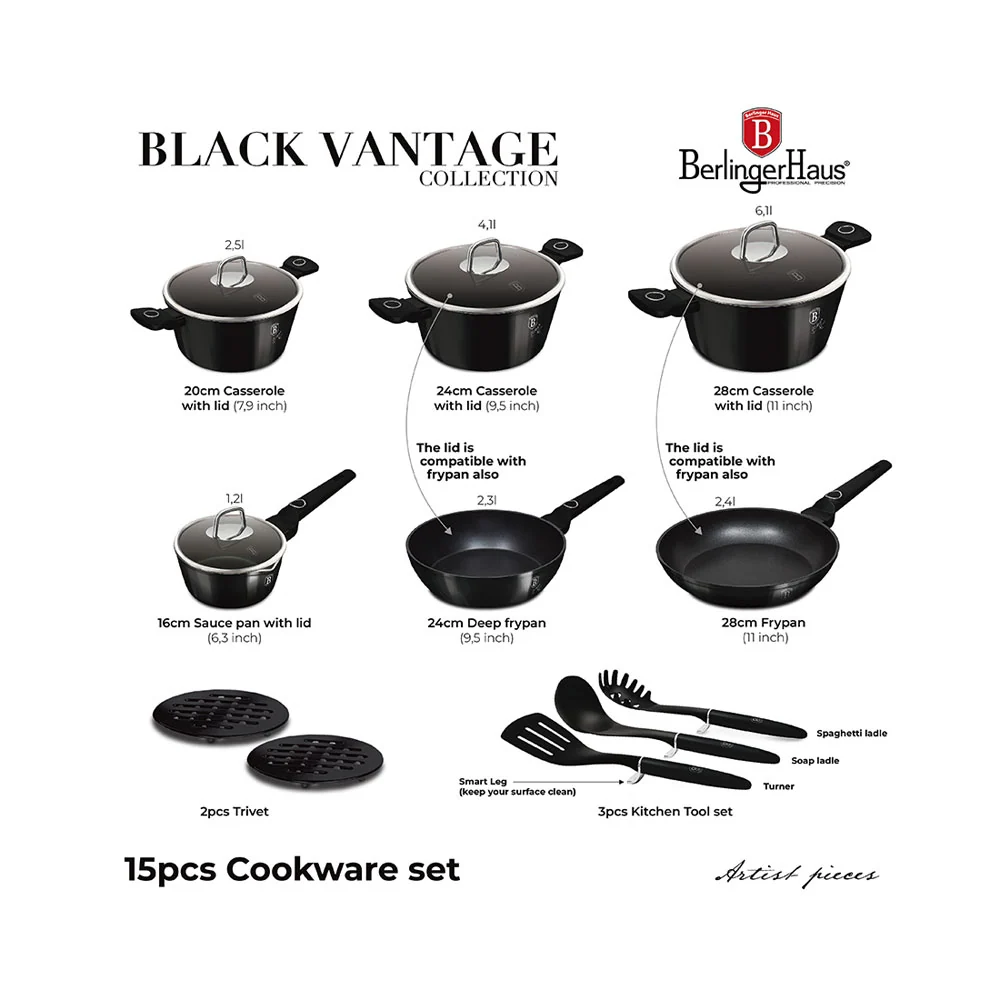 Berlinger Haus Küchenbarf Haus HAUS IMBACCHIO DI COUCINA SET BLACK VANTAGE COLLEZIONE