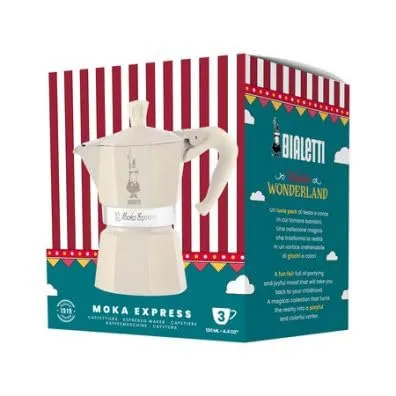 Bialetti Caffettiera Moka 3 Tazze, Collezione Winter Wonderland, Colore Panna
