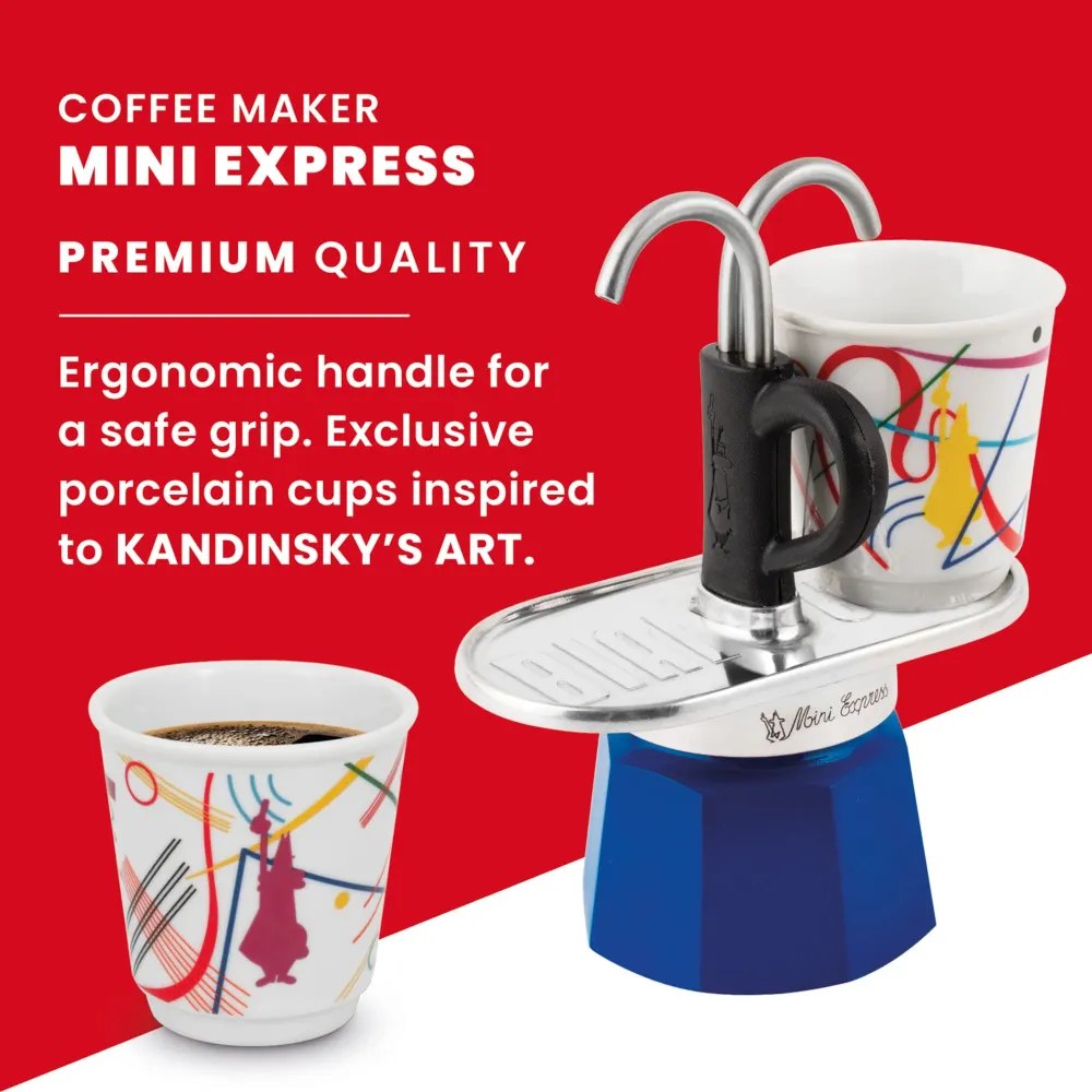 Bialetti Mini Express Kandisky, tazza + 2 bicchierini da liquore, caffettiera, alluminio