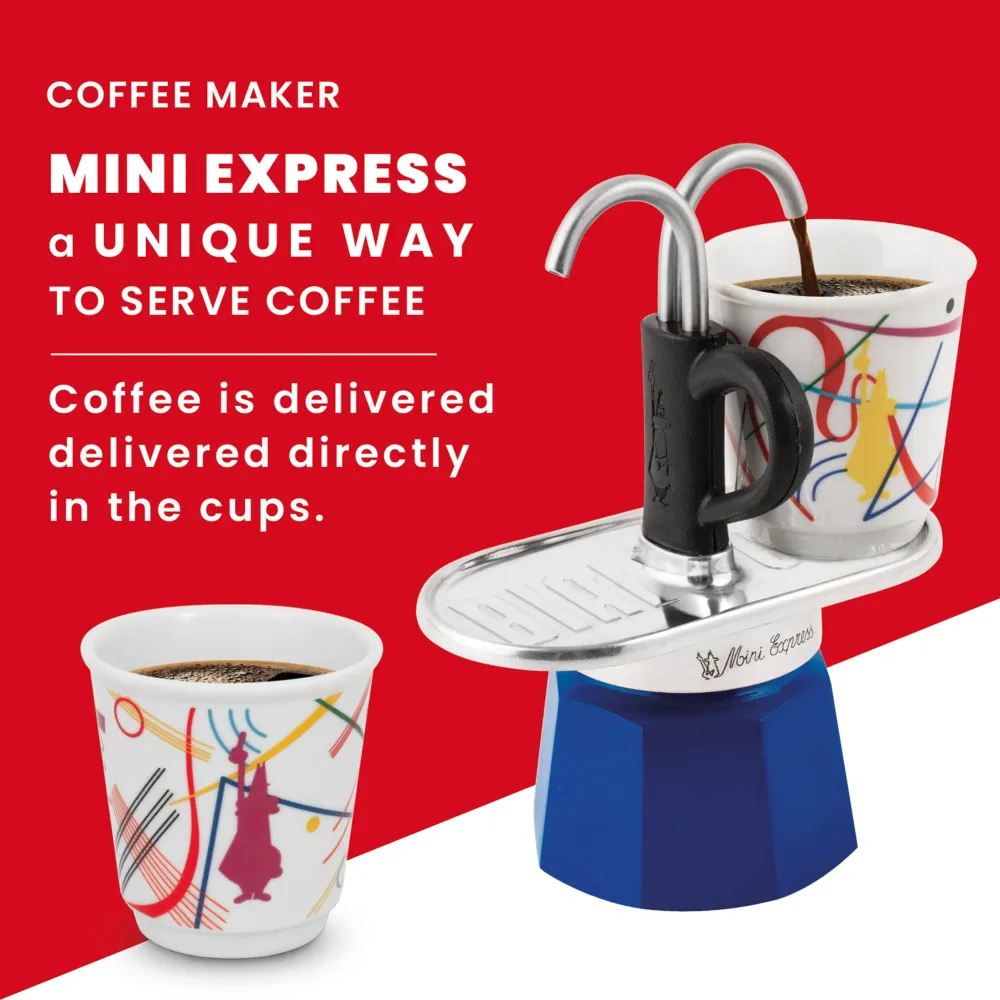Bialetti Mini Express Kandisky, tazza + 2 bicchierini da liquore, caffettiera, alluminio