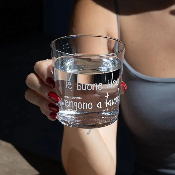 Bicchiere acqua 35 cl - Scritta: Le buone idee vengono tavola