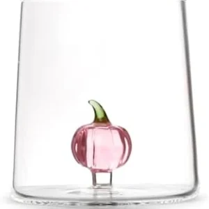 Bicchiere vetro borosilicato trasparente con miniature decoro zucca rosaH&H