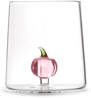 Bicchiere vetro borosilicato trasparente con miniature decoro zucca rosaH&H
