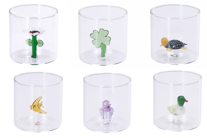 Bicchiere vetro con decoro polipo interno 3d | rohome