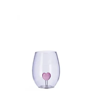 Bicchiere vetro con figura 3d cuore rosa