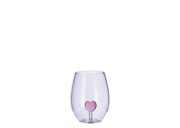 Bicchiere vetro con figura 3d cuore rosa