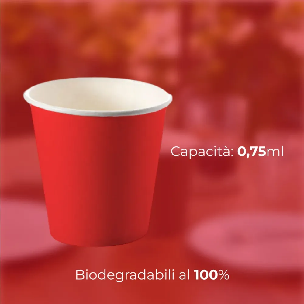 Bicchieri Caffe Carta 75ml H. 5cm Maxi Scorta 500pz 100% Biodegradabili Rosso